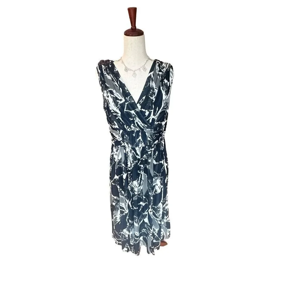 Coldwater Creek Sleeveless Crossover Midi Dress Black/Blue/White